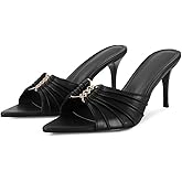 ZJGZF Ruched Kitten Heels for Women 3 Inch Pointed High Heels Sandals Peep Open Toe Slip on Stiletto Pumps Sexy Dressy Mules