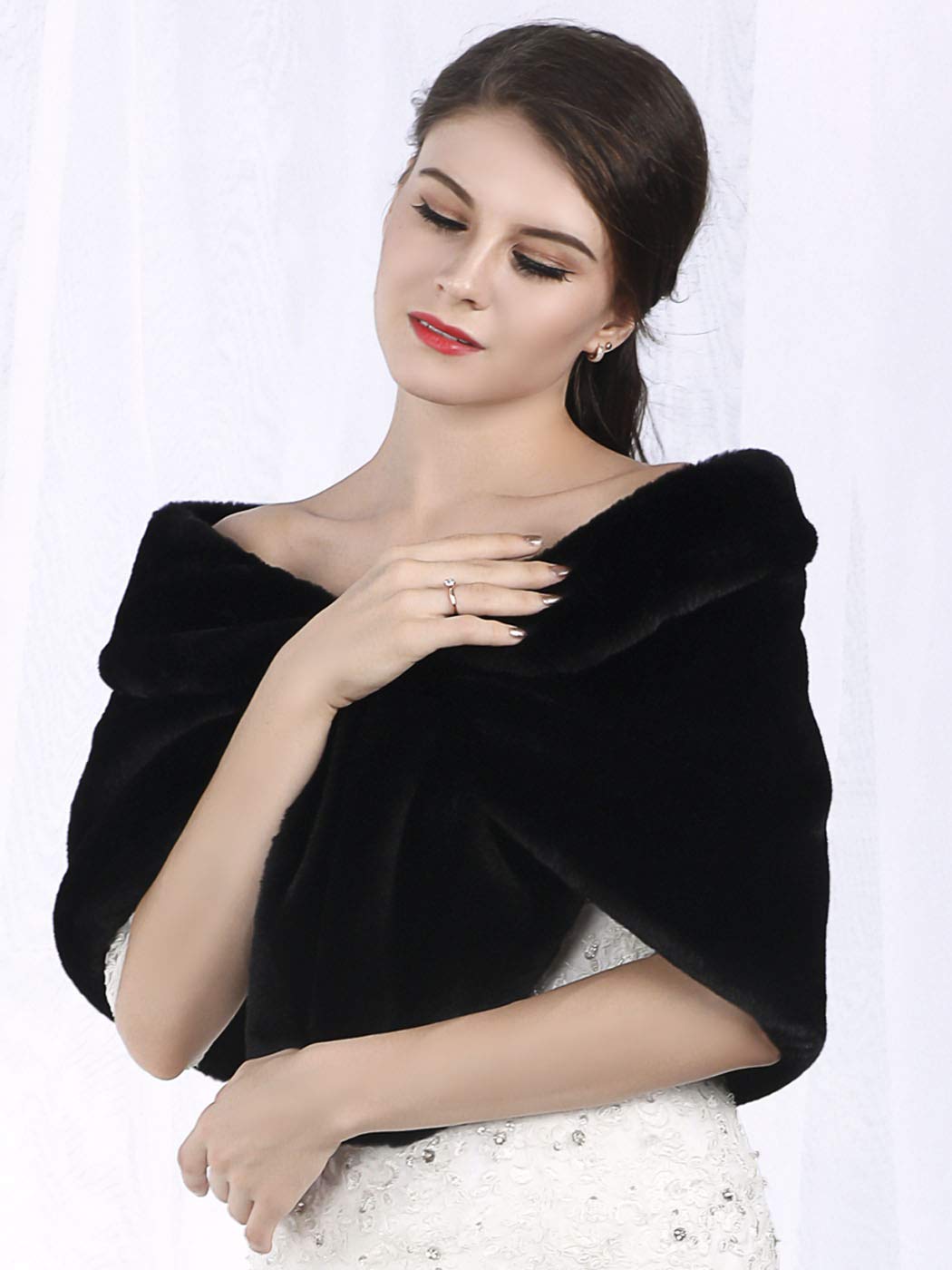 Aukmla Women's 1920s Brown Faux Fur Shawl Bridal Wedding Fur Wraps and Shawls Faux Mink Shawl for Bridesmaids Aukmla Women's 1920s Brown Faux Fur Shawl Bridal Wedding Fur Wraps and Shawls Faux Mink Shawl for Bridesmaids