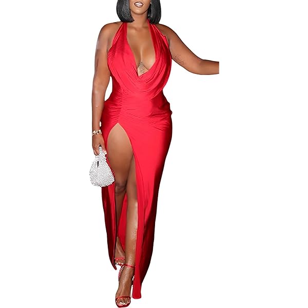 Amazon.com: HQBORY Women's Midi Bandage Dress Red Bandage Dress with Thigh  Slit Flowy Bodycon Cocktail Formal Dresses (S,Red) : Clothing, Shoes &  Jewelry