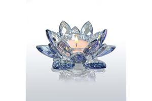Kolnlala Crystal Lotus Flower Tealight Candle Holders/Glass Tea Light Candlestick Decor Decoration for Christmas Home Wedding Party… (Blue 1pc)