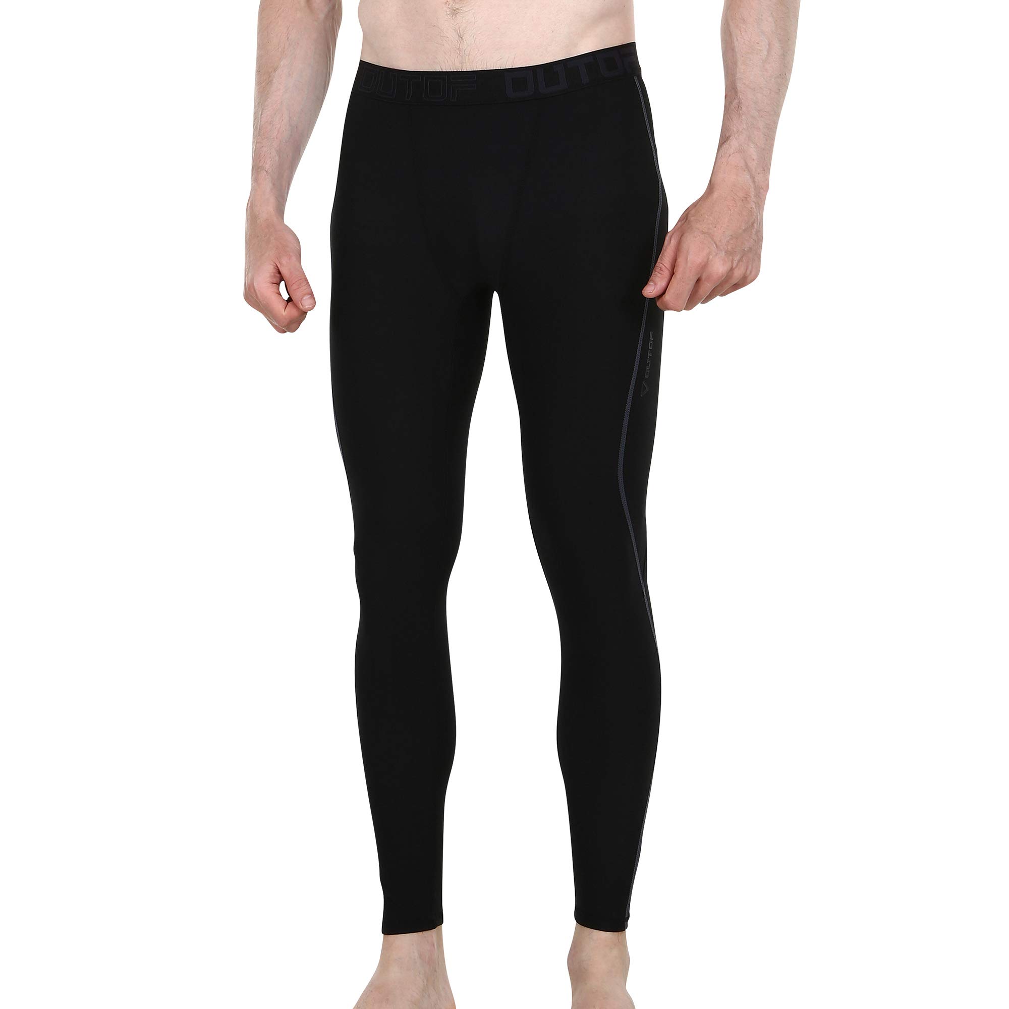 OUTOF Men's Compression Pants Baselayer Cool Dry Sports Tights Leggings Running Yoga Rashguard MPL5117R-L-BKC