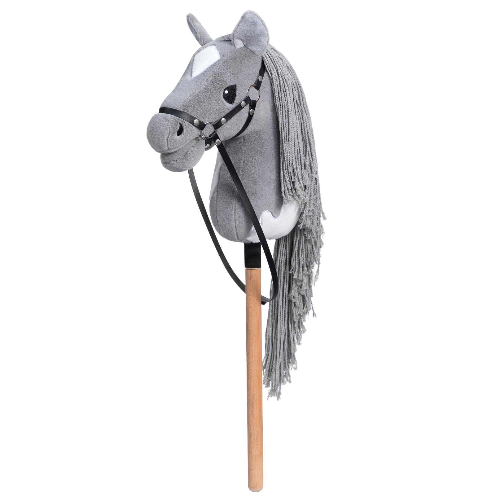 BEJOY Stick Horse Hobby Horse Toy, Horse on a Stick with Halter and Reins, Hobby Horsing Gift for Children Girls, Big Hobby Horse, Grey-White