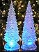 Lighted Christmas Trees - Set of 2 - Color Changing Flashing LED Acrylic Xmas Trees - Each Tree has Colorful Ornaments - Holiday Decorations - 10