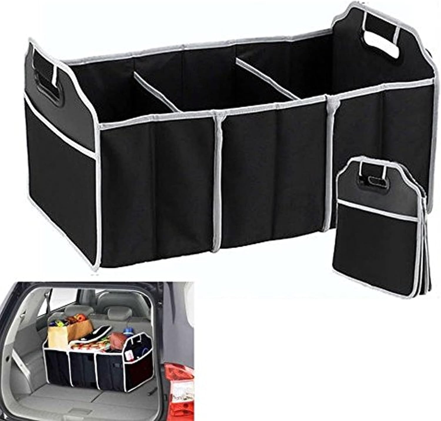 PLASTIFIC - Car Boot Organiser - Non-Slip Tidy Boot Bag - Multi-Compartment - Essential Car Accessories, Heavy Duty Collapsible Foldable Shopping Tidy Storage