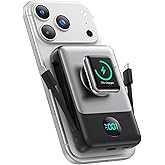 6 in 1 Magnetic Portable Charger for iPhone with Built-in Cables, 10800mAh 25W PD Fast Charging Power Bank, 6 Outputs LCD Display Travel Essential Battery Pack for iPhone 17/16/15/14/13/12,Apple Watch