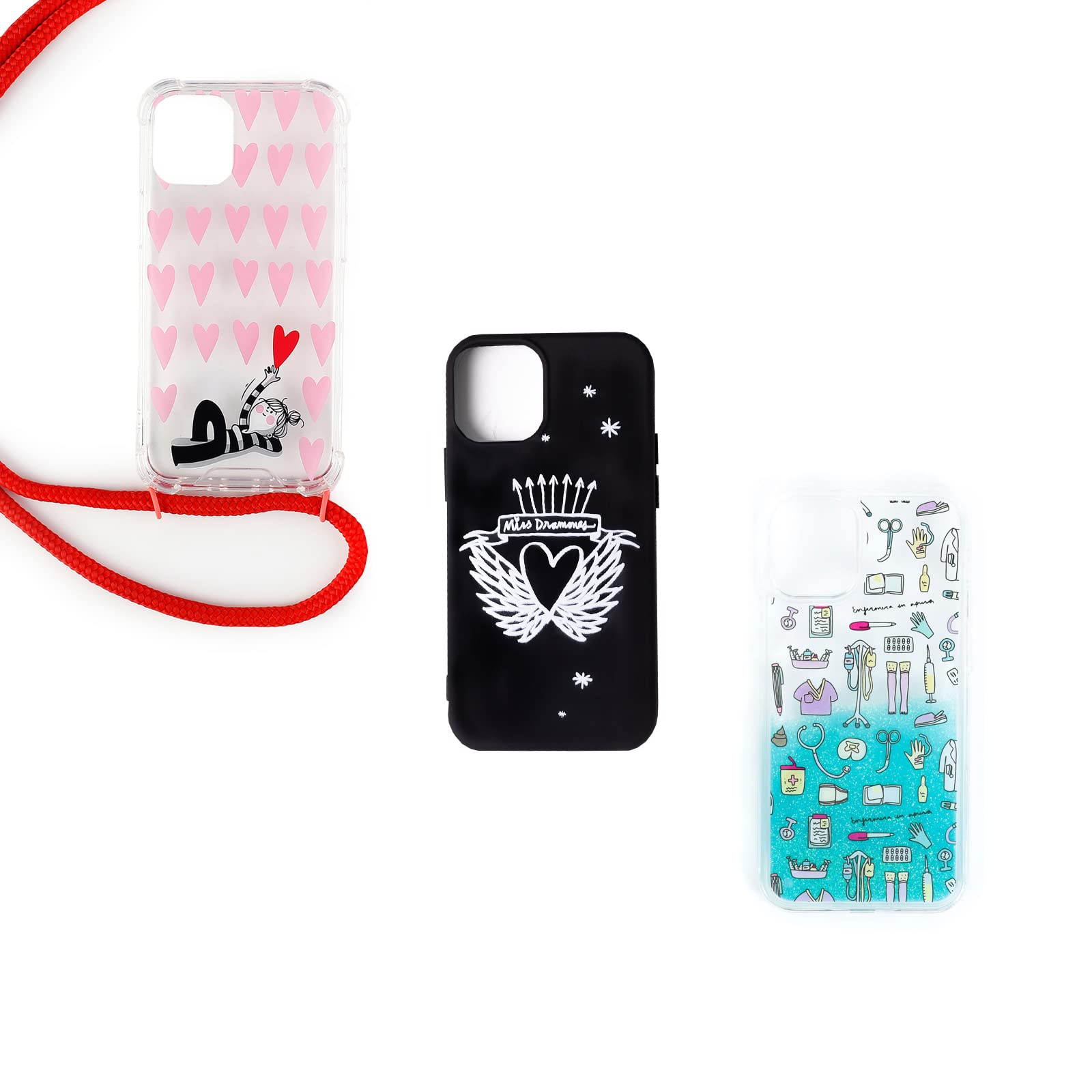 WONDEE Pack Nurse in Apurs, Lucia Be and La Volatil Cases for iPhone 12 Mini, Clear Shockproof Protective Case with Anti-Shock TPU Bumper