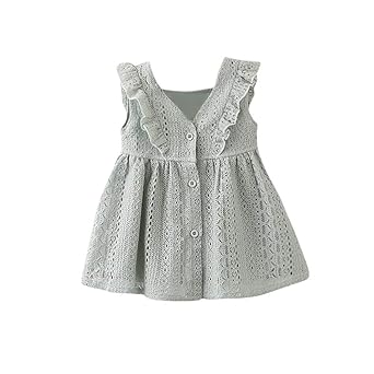 KIMODO Kleinkind Baby Mädchen Kleid Spitze Rüschen Kleider Ärmellos Taste Hohl Prinzessin Sommerkleid Urlaub Outfit Kleidung