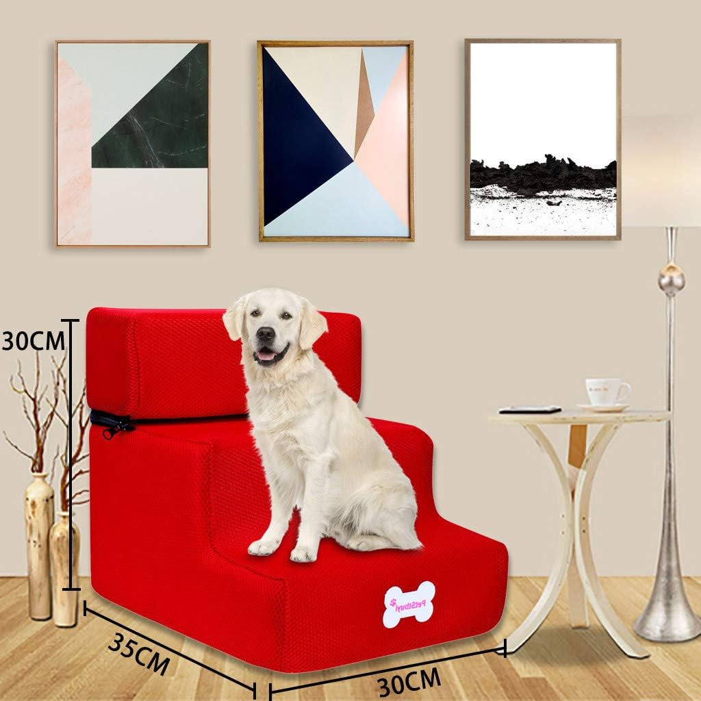 Fcostume 1PCS Pet Stair Breathable Mesh Foldable Pet To Get On High Bed, Couch, Pet Stairs For Small Dogs/Cats, Detachable Pet Bed Cat Dog Ramp Steps 3 Stairs Dog Steps