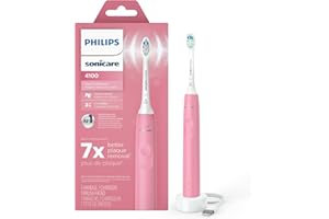 Philips Sonicare 4100 Rechargeable Electric Toothbrush, with Pressure Sensor, 2 Intensity Settings, SmarTimer and QuadPacer, 14-Day Battery Life, Deep Pink, Model HX3681/26
