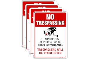 DXYIZUS SIGNS Large Video Surveillance Signs Outdoor,No Trespassing Sign Aluminum 10x14 Inch UV Ink Printed for House and Business (4-Pack)