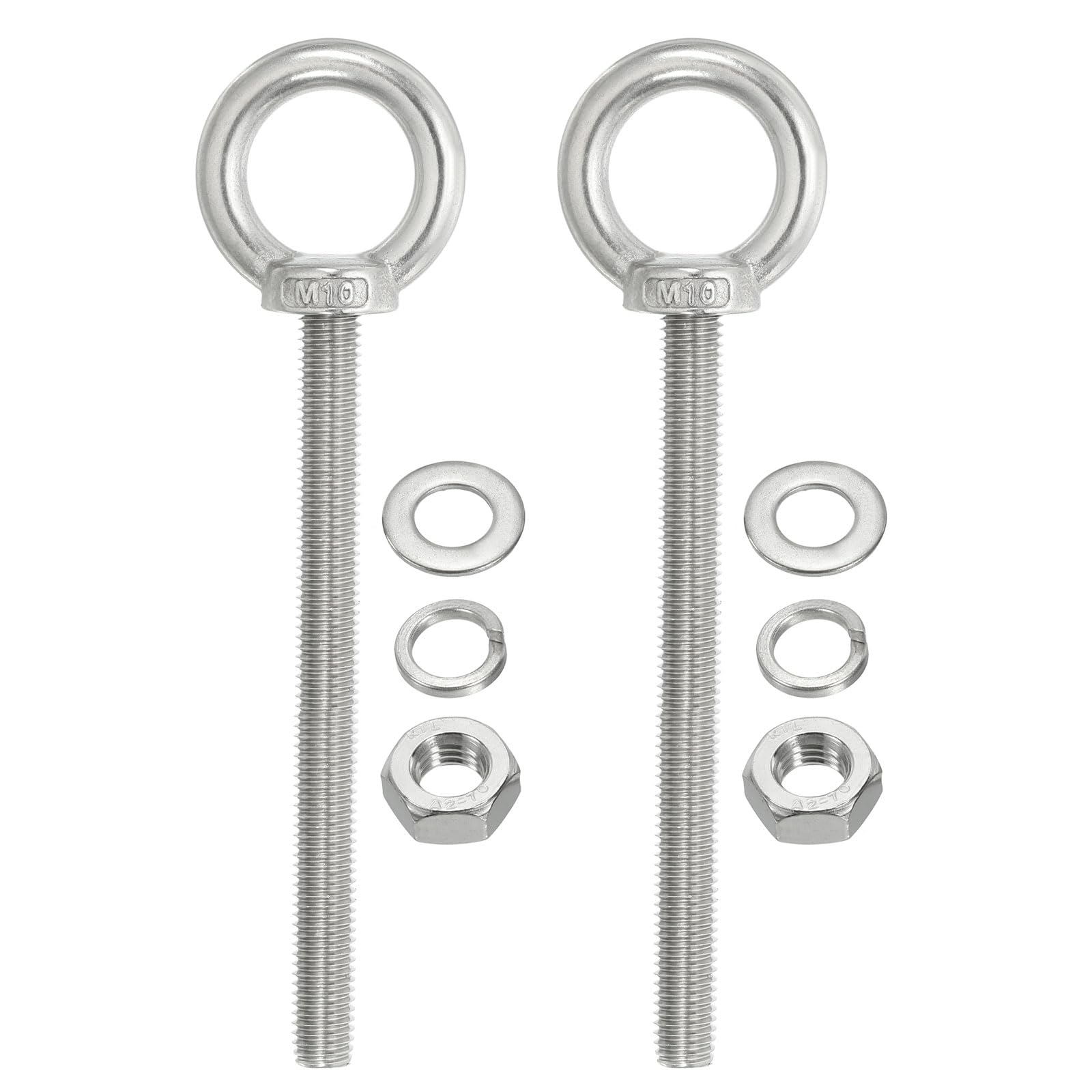 PATIKIL M10 x 120mm Lifting Shoulder Eye Bolt, 2Pcs 304 Stainless Steel Lifting Ring Threaded Eyebolt with Nuts Washers for Hanging Hammocks Articles