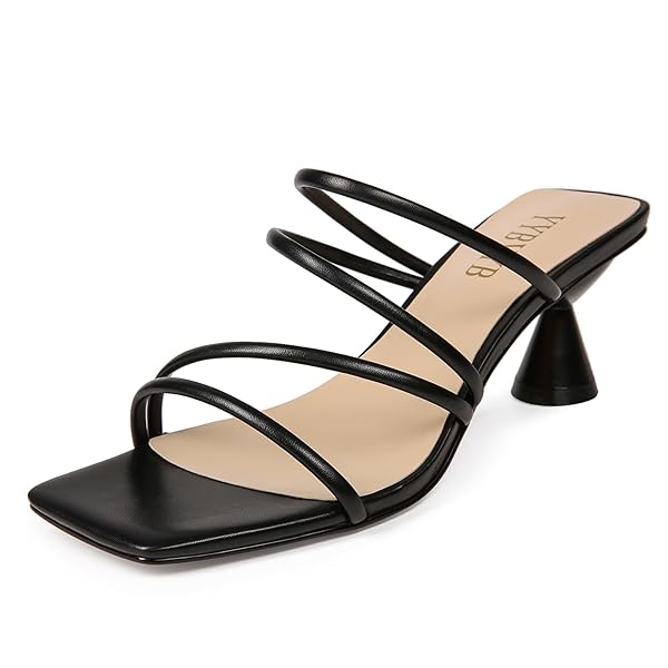 YYBYYB BLACK KITTEN HEELS FOR WOMEN SQUARE TOE STRAPPY HEELS DRESSY COMFORTABLE HEELED SLIP ON SANDALS BLACK DRESS SHOES-9