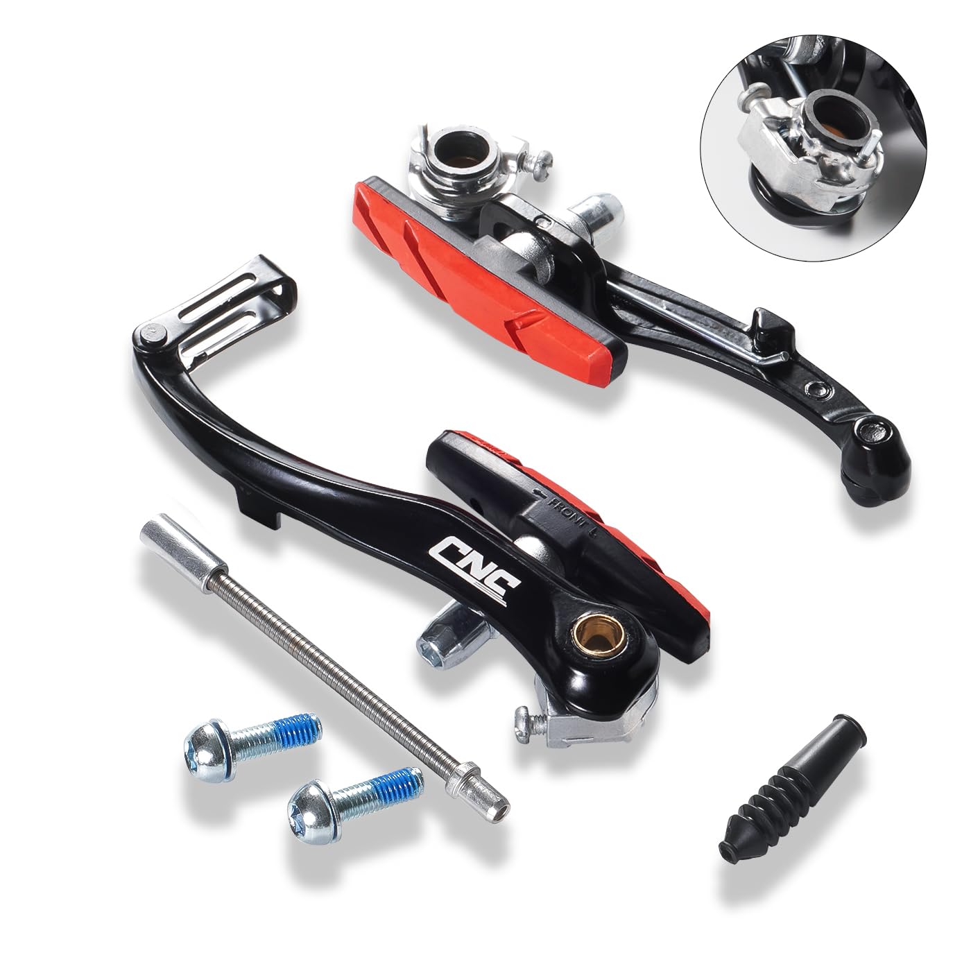 CNCLOL Bike V Brake Set, Bicycle V Brake Set Front& Rear, V Brake Caliper Set For Road/Mountain/MTB/BMX/Kids Bike. 1 pair-black red