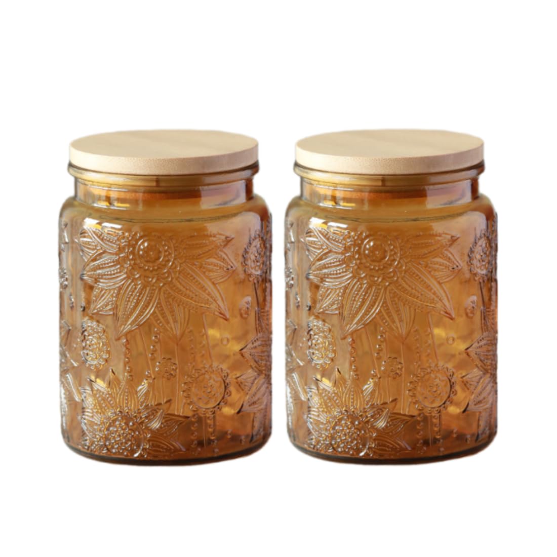 ANSQU Set of 2 Vintage Glass Kitchen Storage Jars, 700ml Gass Jar with Airtight Lid, Vintage Mason jars for Home Kitchen Coffee Tea Sugar Cookie Candy Jar (Yellow)