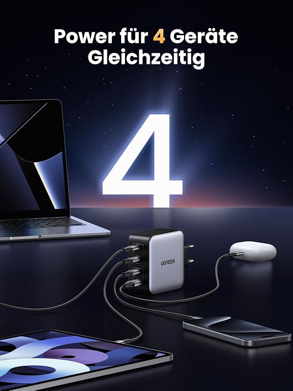 Nexode 100W USB C Ladegerät, 4 Ports, GaN Netzteil, Laptop Charger