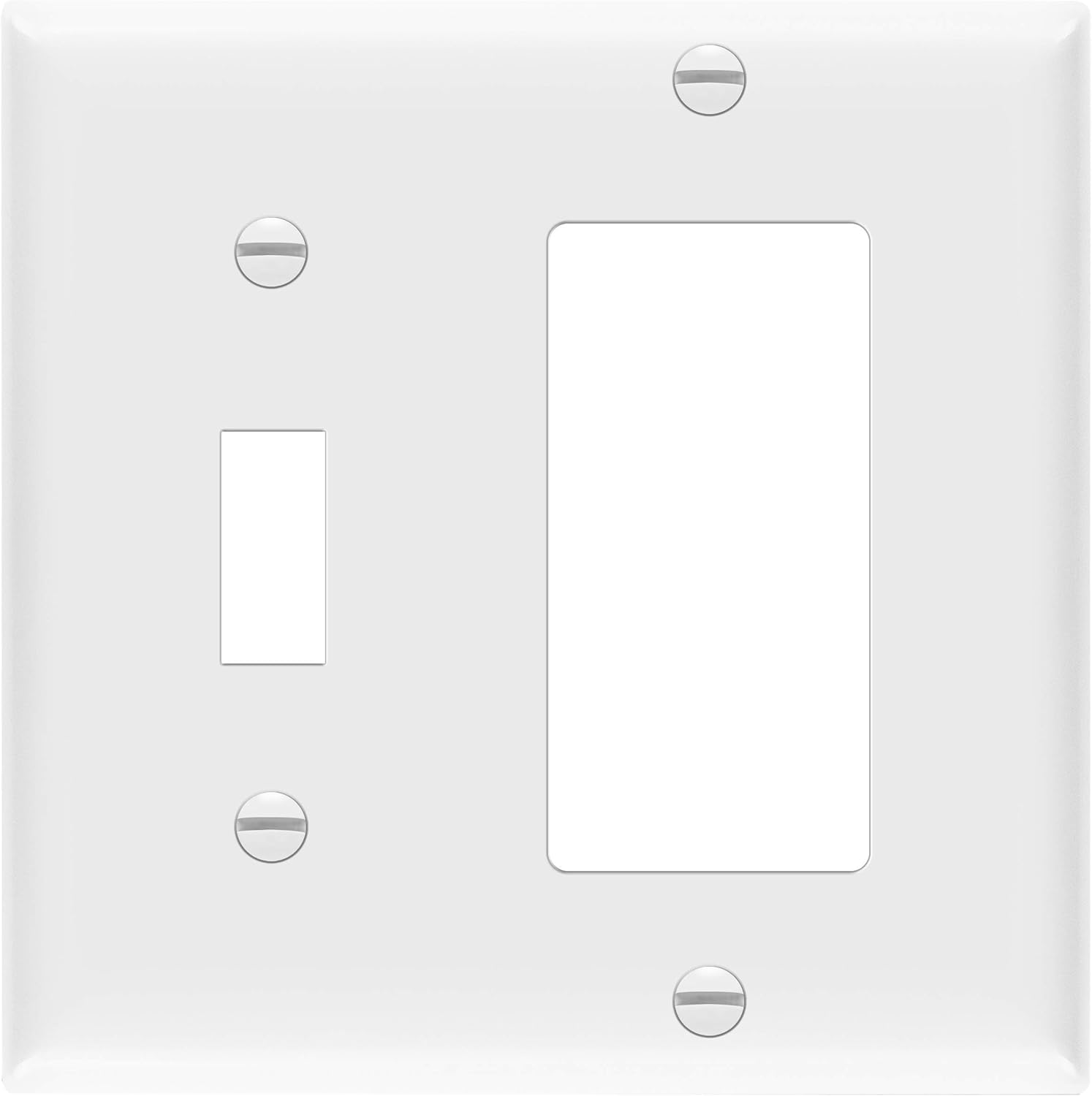 Enerlites 881131-W Decorator/Toggle Switch Wall Plate Combination, 2-Gang, White, Standard Size, Unbreakable Polycarbonate, Replacement Receptacle Faceplates Outlet Cover: Home Improvement