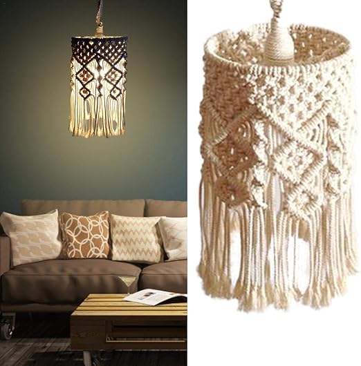 RecoverLOVE Macrame Lampshade for Ceiling Pendant Light Boho Hand