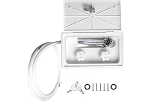 DIYTuning Exterior Shower Box Kit Outdoor Shower with Hot & Cold Switch, Shower-Head, Metal Hose, Lock and Key for RV/Camper/Van/Travel Trailer/Motorhome/Boat (White)