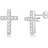 MIUSISHIYU Gold Cross Earrings For Women 14k Gold Plated 925 Sterling Silver Small Mini Cross Stud Earrings Cubic Zirconia Hypoallergenic Jewelry Trendy