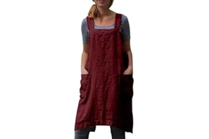 VLZUFE Cotton Linen Apron for women Cross Back Apron Pinafore Dress for Baking Cooking Gardening Work