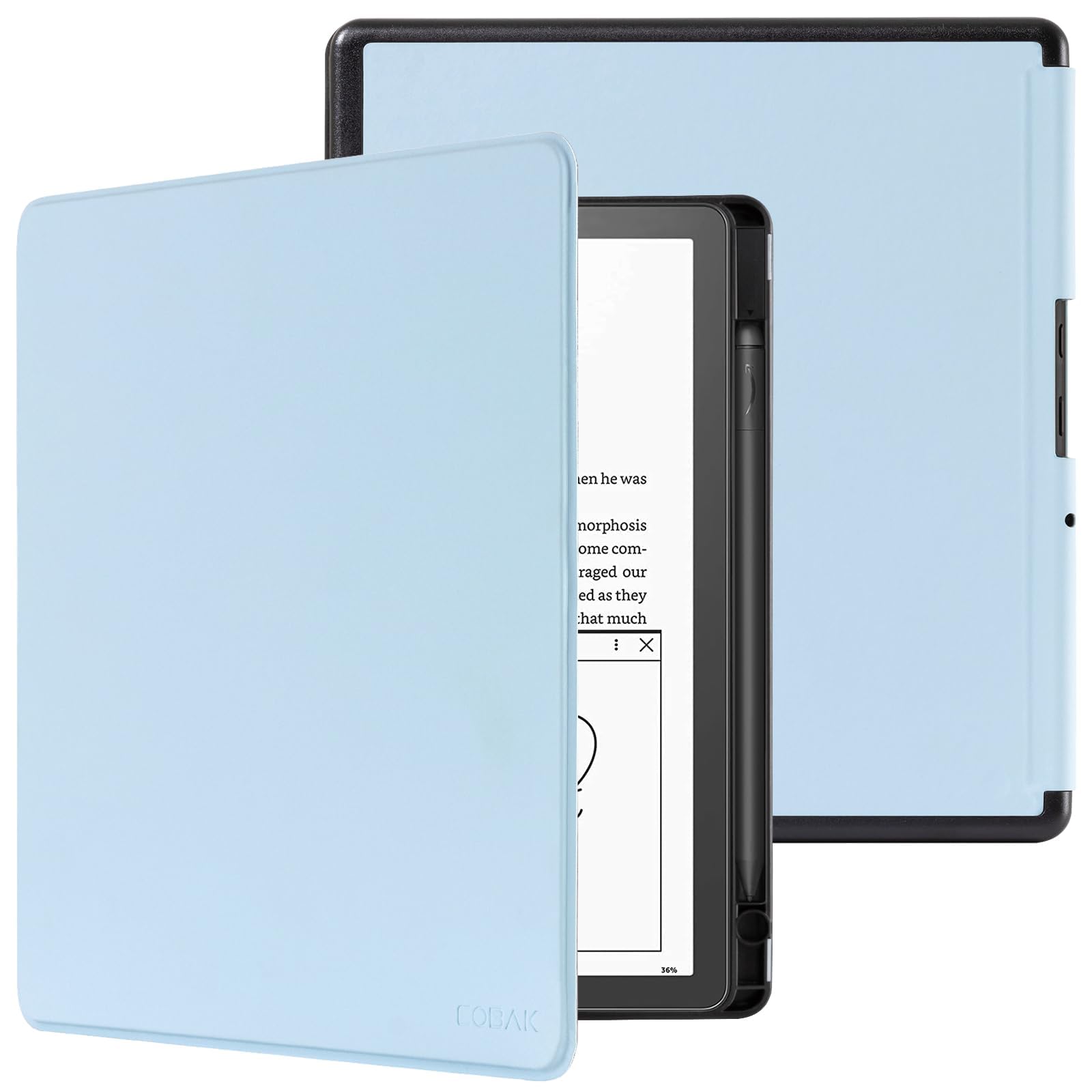 CoBak Case for New Kindle Scribe 2024 (Also 2022) Released - PU Leather Cover with Auto Sleep Wake Feature for Kindle Scribe Signature 10.2" with Pencil Holder, Light Blue