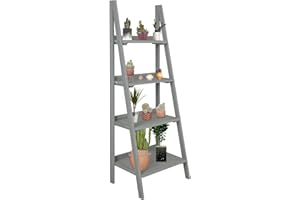 Babion 4-Tier Ladder Shelf, Plant Shelf Ladder Shelves Brown Solid Shelf Stable Wooden Leaning Shelf Freestanding Flower Stand Indoor Flowerpot Stand Ladder Bookshelf for Office, Balcony (Grey)