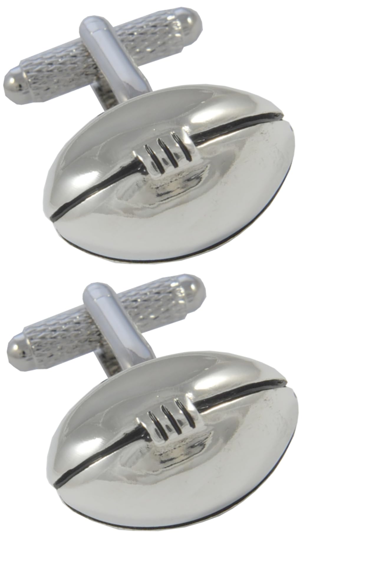 Cufflinks for Men + Presentation Box - Rugby Silver Colour - Rugby Ball - Solid Brass Metal - Sports Fans League Union Pitch Score Try - Silver & Black Colours - One Pair