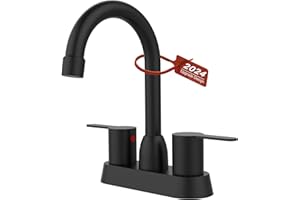 SUPWORK Bathroom Faucet Matte Black 2-Handle Bathroom Sink Faucet 360 Degree High Arc Swivel Spout Centerset 4 Inch Vanity Faucet RV Bathroom Faucet 3 Holes Lavatory Faucet