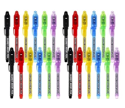 24 Stück Geheimstift mit UV-Licht Unsichtbar Schreiben Lesbar durch Licht UV Stift Mitgebsel Zauberstifte Kinder Give Aways K