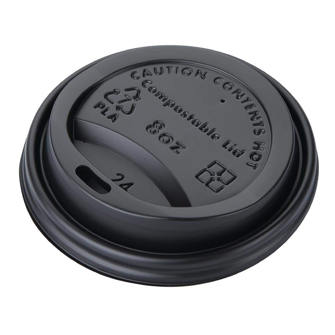 Fiesta Green Compostable Coffee Cup Lids 225 ml / 8 oz (Pack of 50), Black, CPLA Coffee Cup Lids, Size: 16(H) x83(Dia) mm, Plant-Based Material, Suitable for Temperatures up to 100°C, DS054