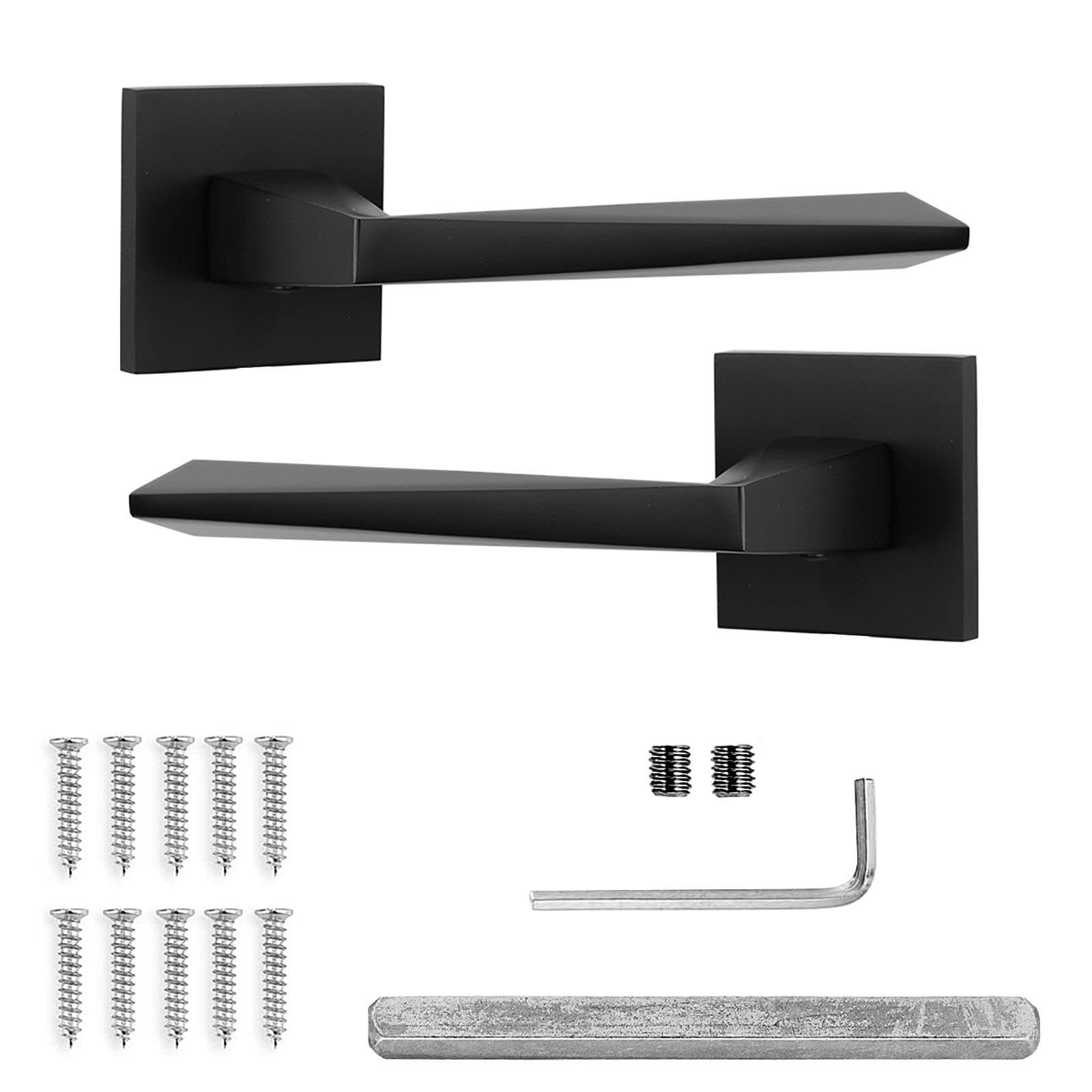 Decoranddecor Black Door Handles Internal – Aluminium Matt Black Door Handle Sets for Wooden Interior Doors | Internal Door Handles for Bedrooms & Bathroom | Leda Range
