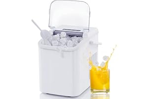KMFurnila Ice Makers Countertop, Portable Ice Machine with Handle, 6 Mins 9 Bullet Ice Cubes with Basket and Scoop, 26lbs in 