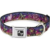 Dog Collar Seatbelt Buckle Love Love Purple 11 to 17 Inches 1.0 Inch Wide