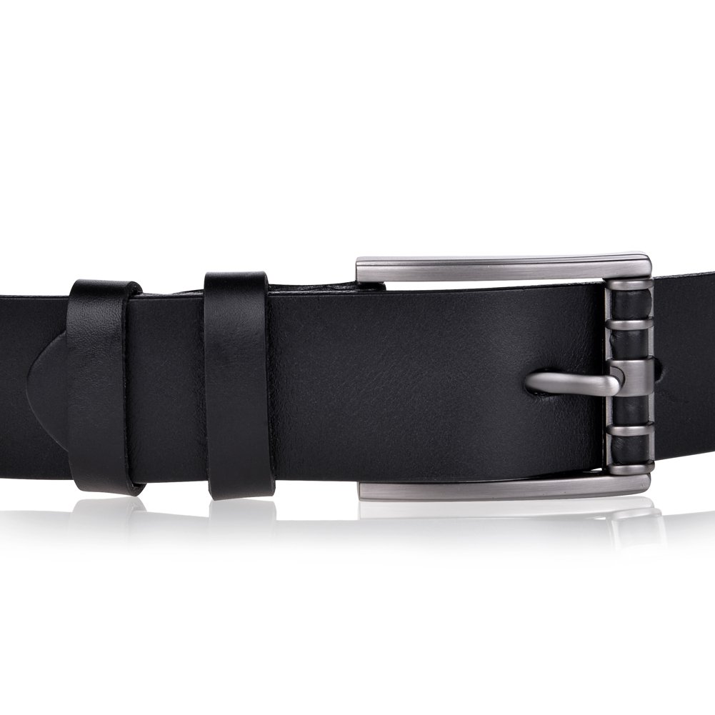 Vbiger Herren Gürtel Vollrindledergürtel Ledergürtel mit Pin Gürtelschnallen für Herren (GZGS01Schwarz（105-120）)