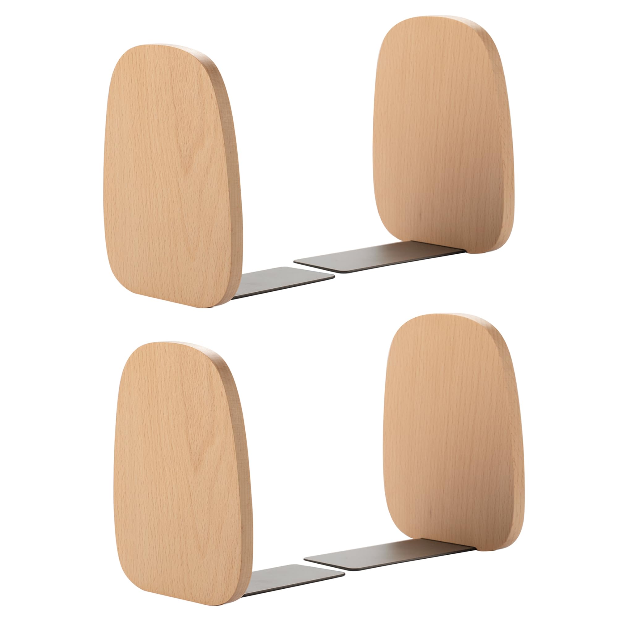 Muso Wood Book ends, wooden bookends 2 pairs - Decorative book ends for shelves - Sturdy book stop for Gift/Home/Office/School 14x12x10.8cm (Beech wood)