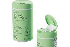 Biopure Antibacterial Hand Wipes Fresh Morning Breeze- Antibacterial Wipes with Aloe and Vitamin E Formula | 5"x7" Wet Wipes Canister | No Parabens, Sulfates or Phthalates, Kills 99% of Germs, 50 ct