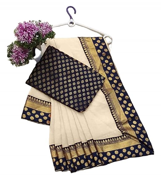 Women's Chanderi Cotton Blend Linen Embroided Style Saree with Unstitched Blouse Piece