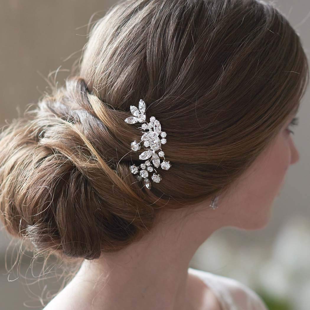 Unsutuo Bridal Hair Comb Crystal Silver Wedding Hair Accessories Rhinestone Leaves Headpieces for Bride and Bridesmaid : Beauty