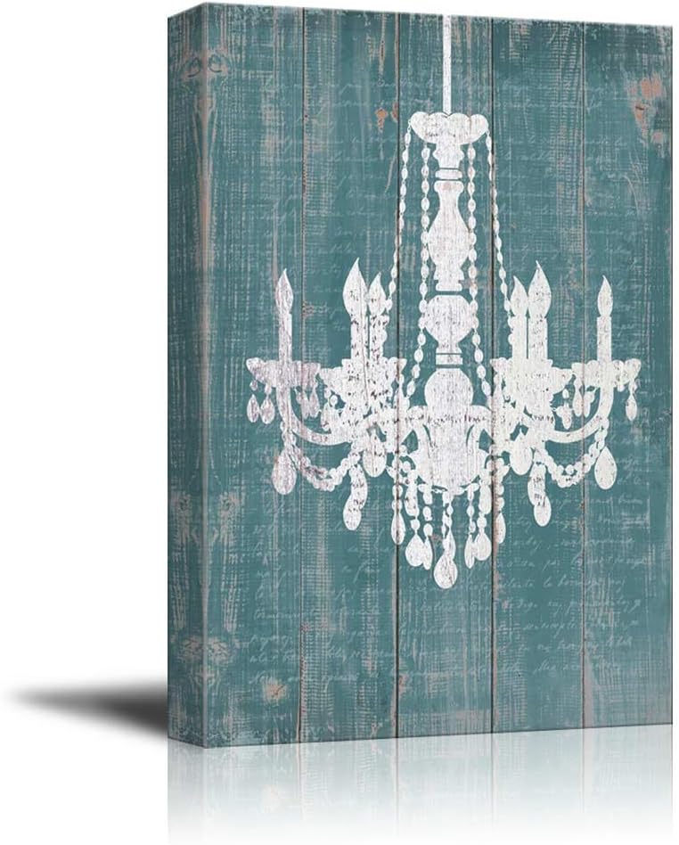 Canvas Wll Art - Whte Chandelier Painted on Rustic Wood Texture Background - Giclee Print and Stretched Ready to Hang - 24