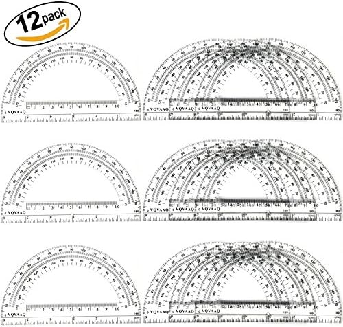Plastic Protractors 180 Degrees for Angle Measurement Student Math, 6 inches, Clear,12 Pack