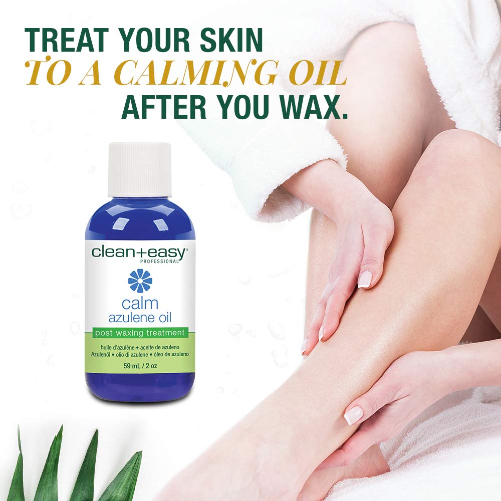 Clean + Easy Azulene Oil – Post Waxing Treatment for Sensitive Skin, Soothes Irritation & Removes Wax Residue After Hair Removal, After Wax Care, 2 oz