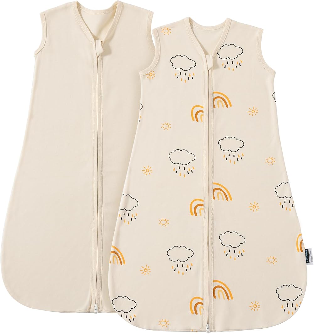 PewinGo Baby Sleeping Bag 0.5 Tog 0-6 Mths 2 Pack 100% Cotton Beige