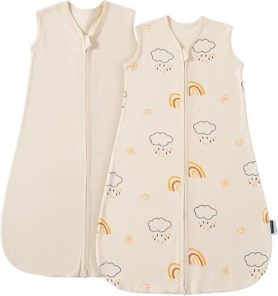 PewinGo Baby Sleeping Bag 0.5 Tog 0-6 Mths 2 Pack 100% Cotton Beige
