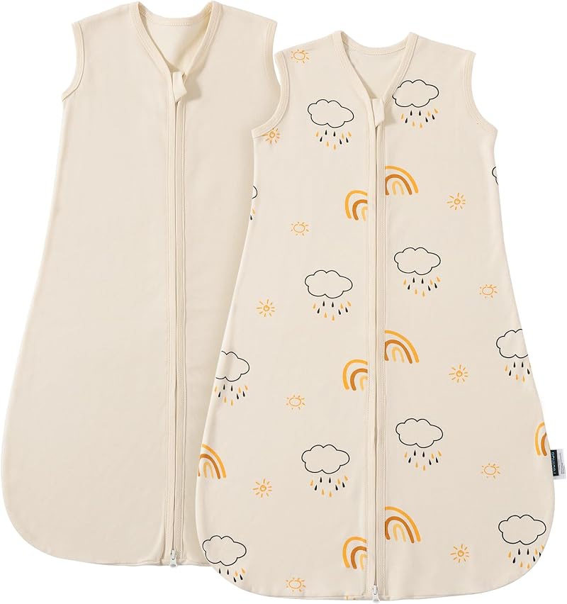 PewinGo Baby Sleeping Bag 0.5 Tog 0-6 Mths 2 Pack 100% Cotton Beige
