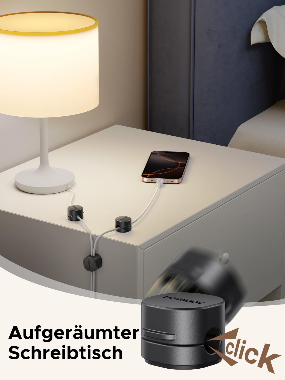 UGREEN 6 Stück Kabelhalter Kabelclips, Magnetische Selbstklebende Kabel Organizer, Einhandbedienung, Kabelmanagement für USB Ladekabel Netzkabel Audiokabel, Kompatibel mit Kabel bis zu 7,5 mm 3