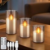 3PC Rechargeable Led Candles, Flameless Flickering with Remote & Timer, with Real Wax Candle in Glass Warm Color Light, Lasting for 200+ Hours for Festival, Party, Bedroom, Living Room Decor. Gray