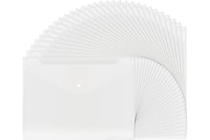 EOOUT 30pcs Plastic Envelopes, Clear Reusable Poly Envelope Waterproof File Folder with Snap Button, US Letter, A4 Size, for School Office Supplies