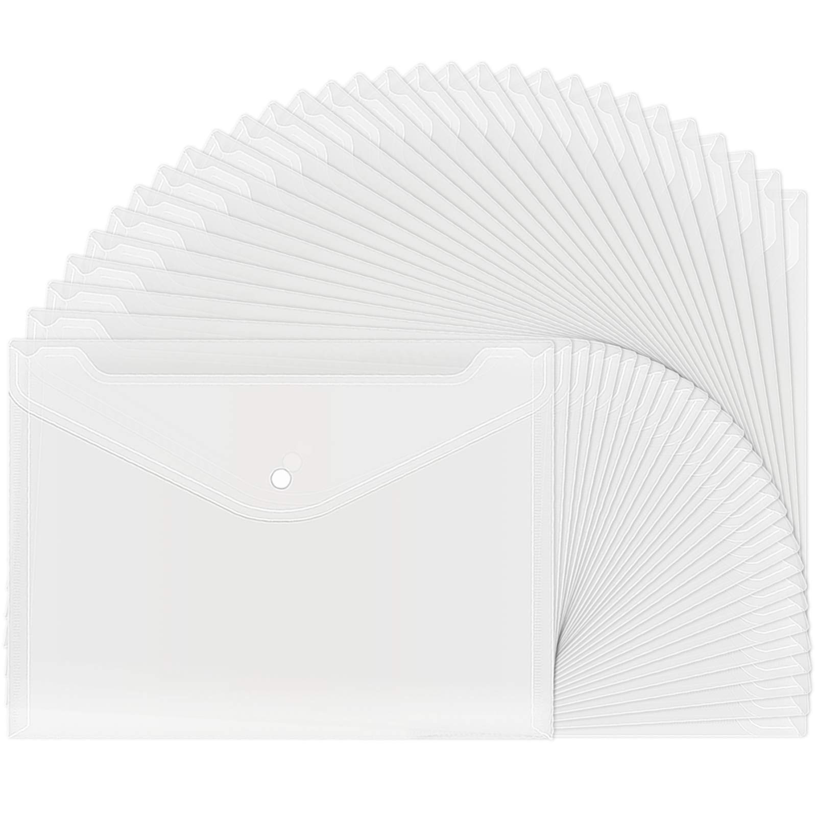 30pcs Plastic Envelopes, Clear Reusable Poly Envelope Waterproof File Folder with Snap Button, US Letter, A4 Size