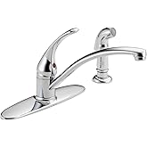 Delta Foundations Chrome Kitchen Faucet with Side Sprayer, Contemporary 4 Hole Kitchen Sink Faucet, Single Handle, Chrome B4410LF
