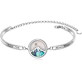 Faith of a Mustard Seed Bracelet 925 Sterling Silver Adjustable Abalone Shell Mountain Bracelet Religious Christian Jewelry Birthday Christmas Gifts for Women(Faith Can Move Mountains)